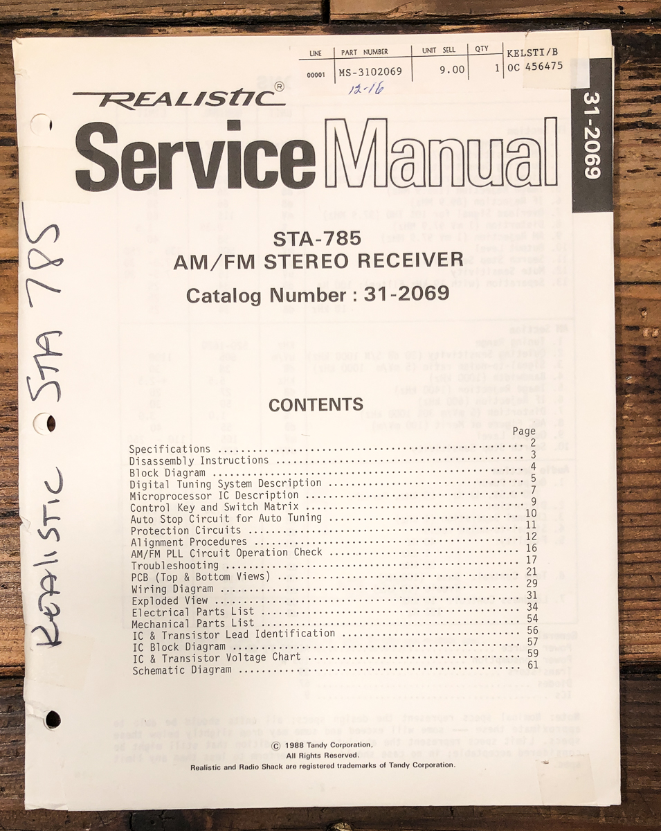 Realistic STA-785 Receiver Service Manual *Original*