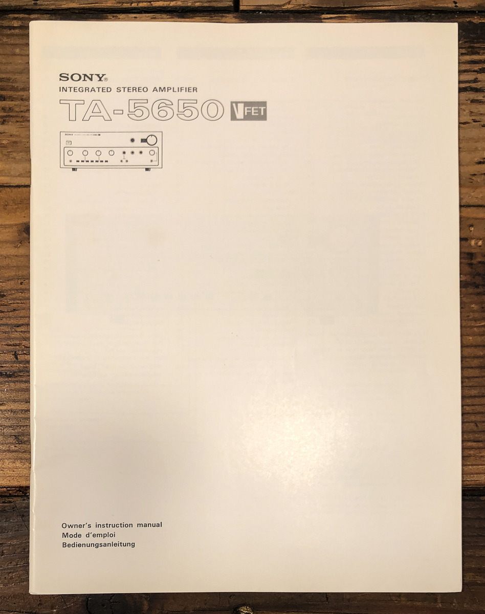 Sony TA-5650 VFET Amplifier Owners / User Manual *Original*
