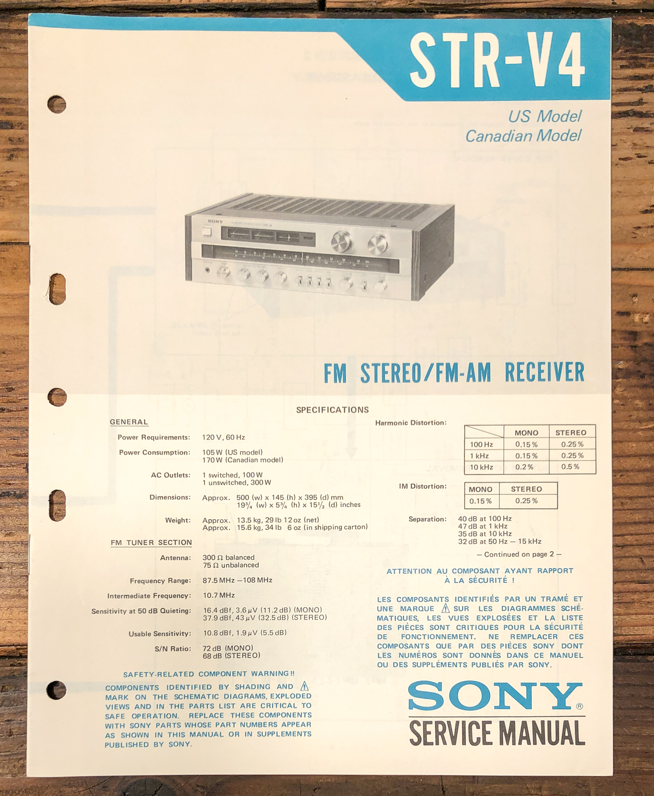 Sony STR-V4 Receiver Service Manual *Original*