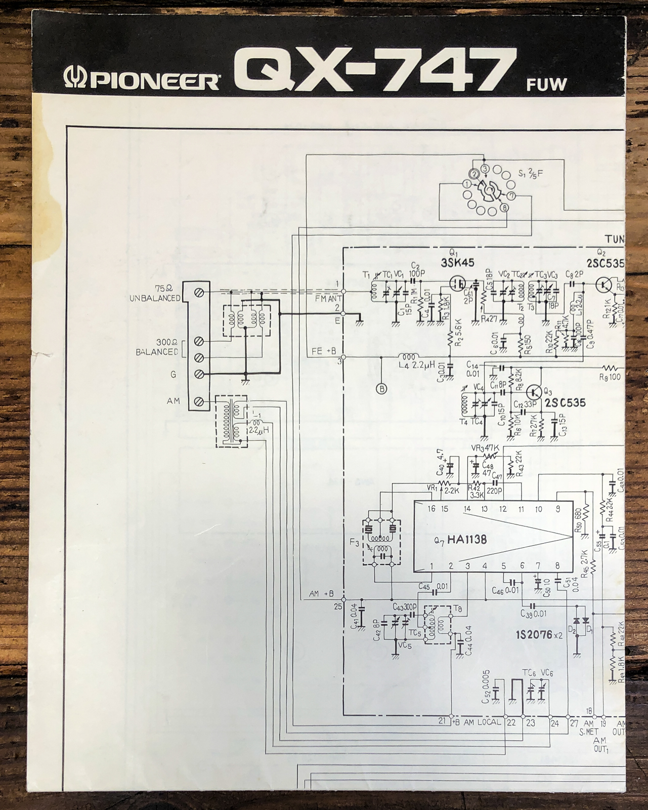 Pioneer QX-747 Receiver Fold Out Schematic *Original*