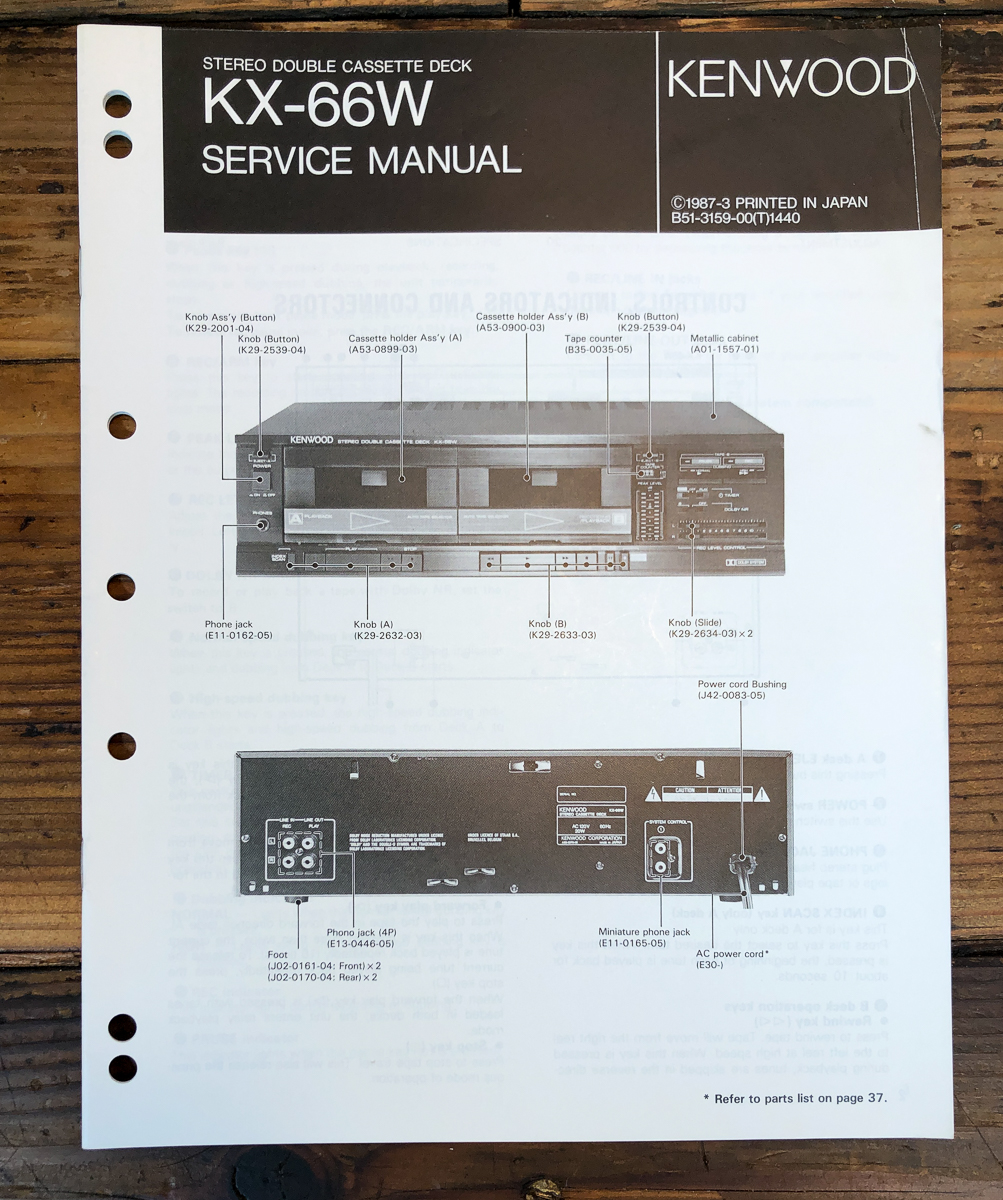 Kenwood KX-66W Cassette Service Manual *Original*