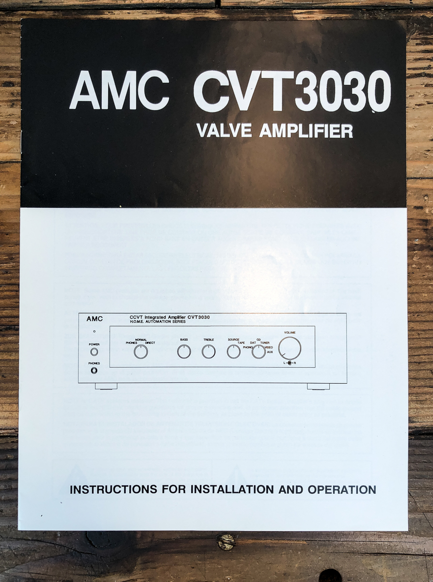 AMC CVT3030 CVT 3030 Valve / Tube Amplifier Owners / User Manual *Original*
