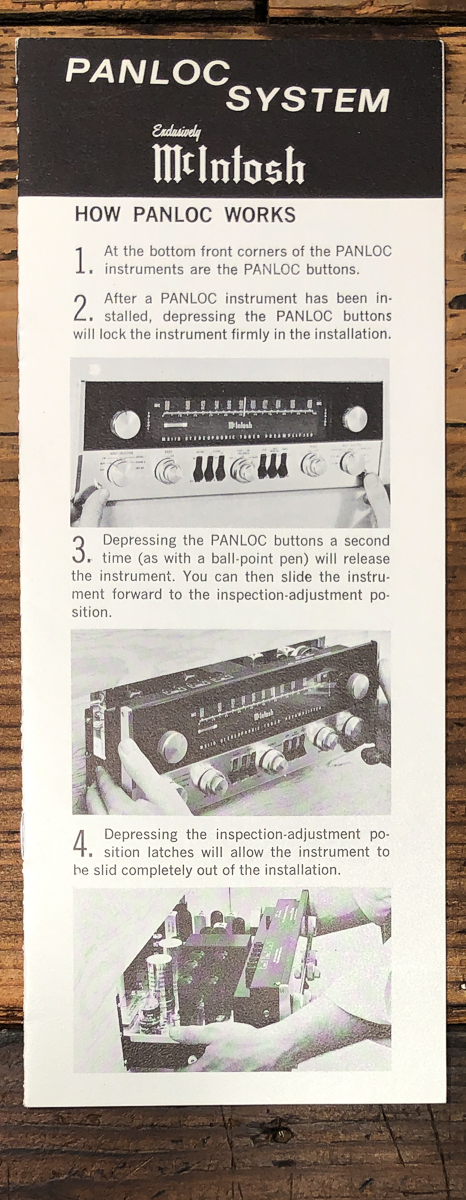 McIntosh Pan-Loc Panloc System  Owners / User Manual *Original*