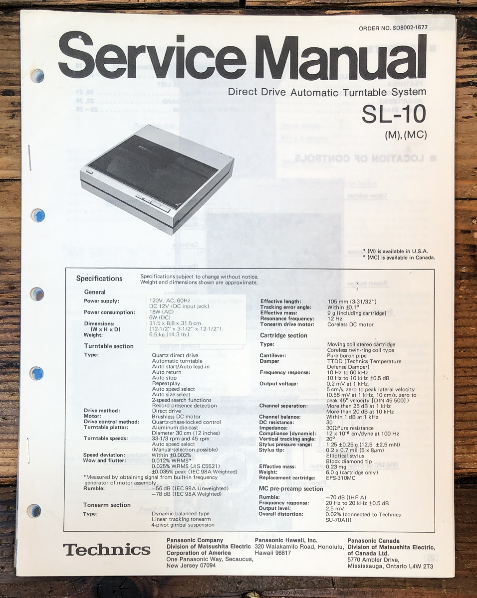 Technics SL-10 Record Player / Turntable Service Manual *Original*