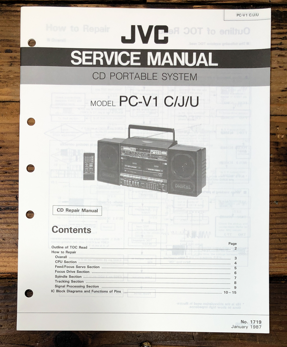 JVC PC-V1 Radio Cassette CD Repair Manual Service Manual *Original*