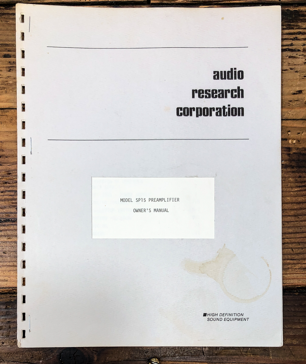 Audio Research SP15 SP-15 Preamp / Preamplifier Owners / User Manual *Original*