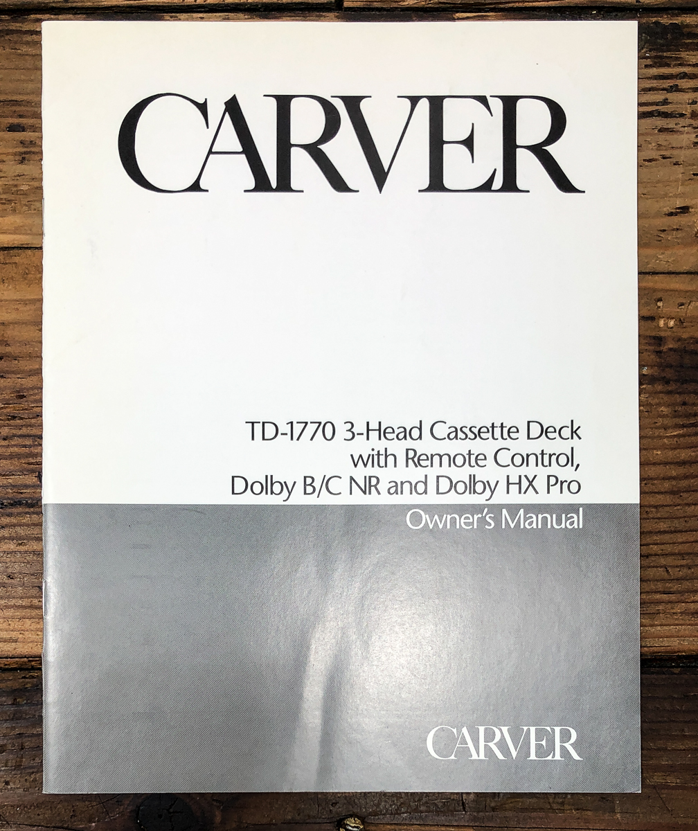 Carver TD-1770 Cassette Owners / User Manual *Original*