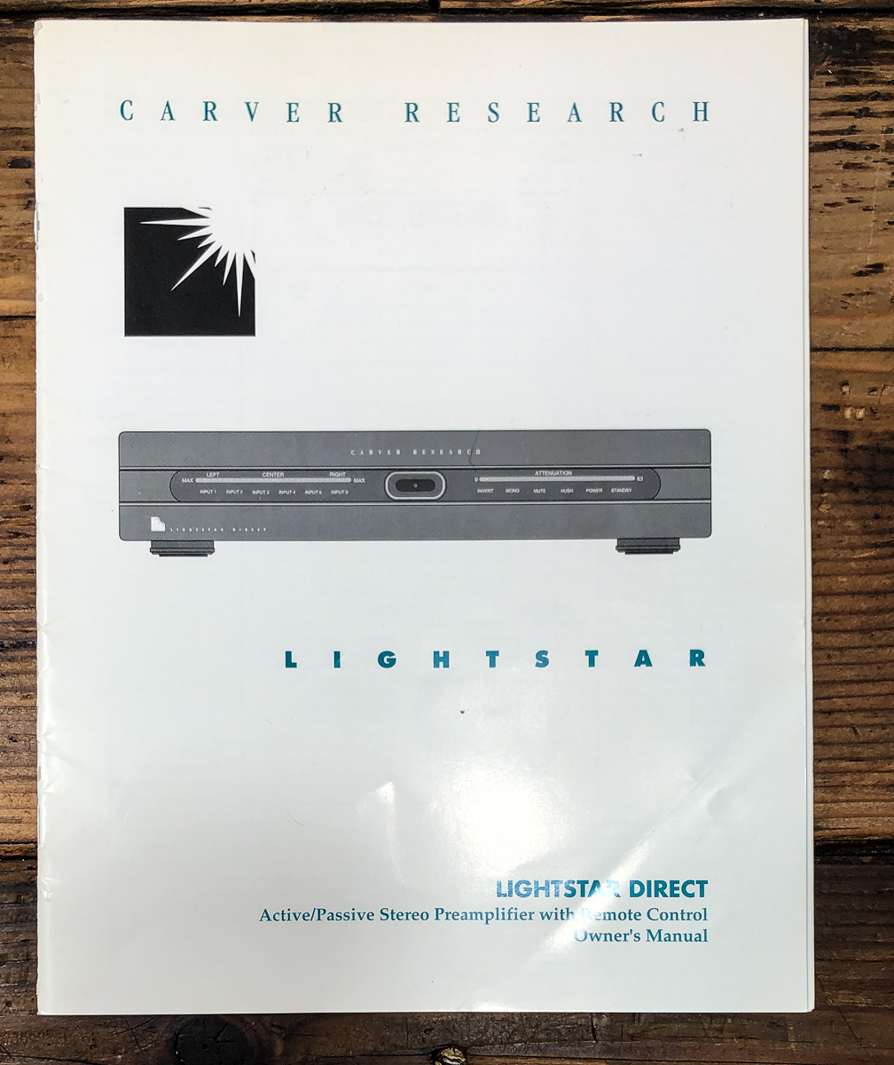 Carver Lightstar Direct Preamp / Preamplifier Owners / User Manual *Original*