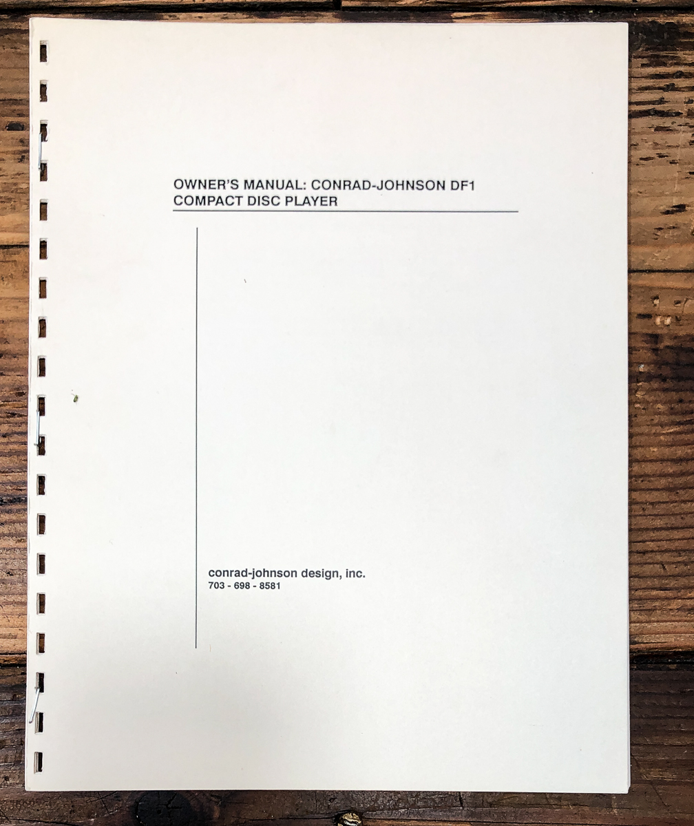 Conrad Johnson DF1 DF-1 CD Player Owners / User Manual *Original*