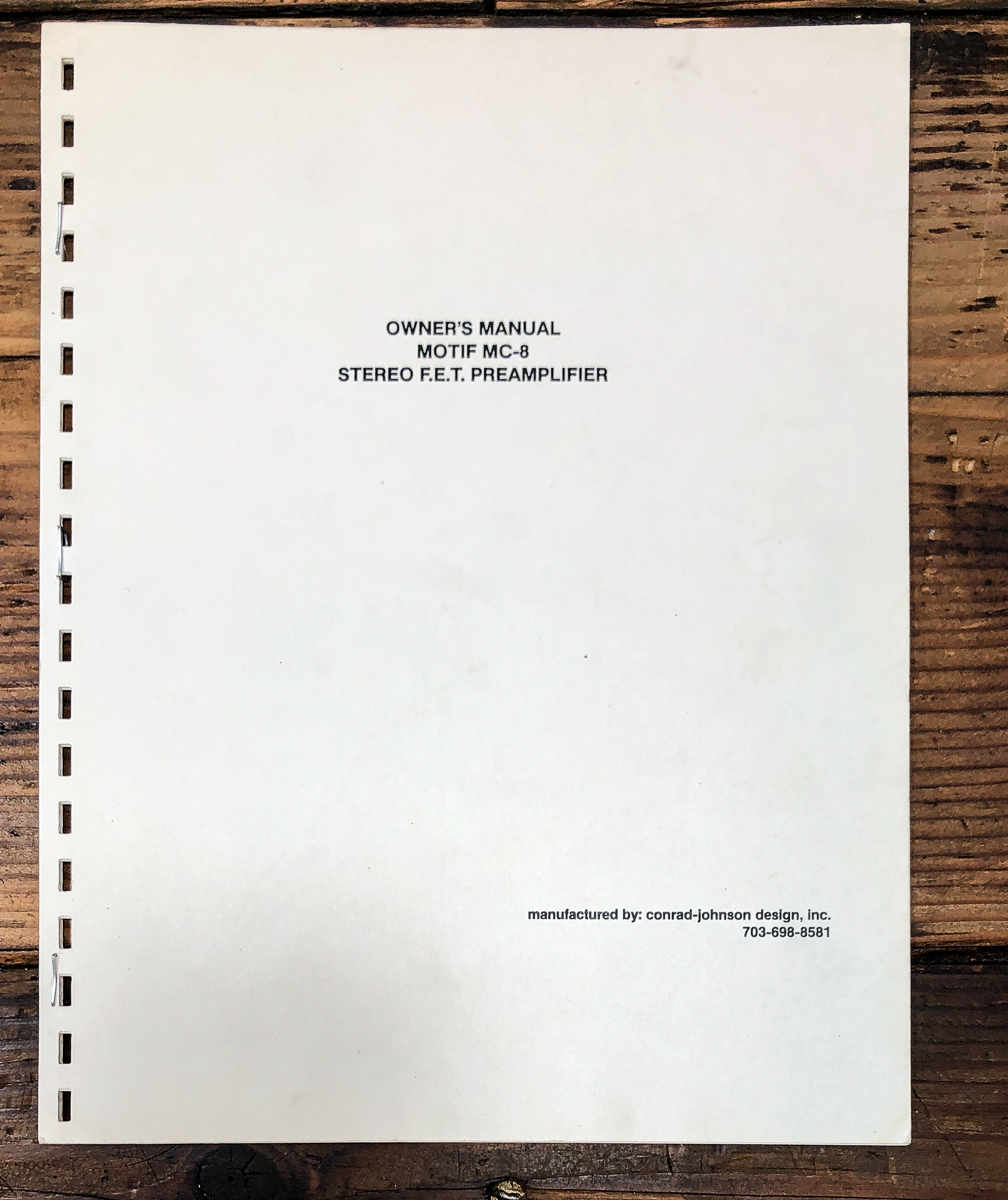 Conrad Johnson Motif MC-8 Preamp / Preamplifier Owners / User Manual *Original*