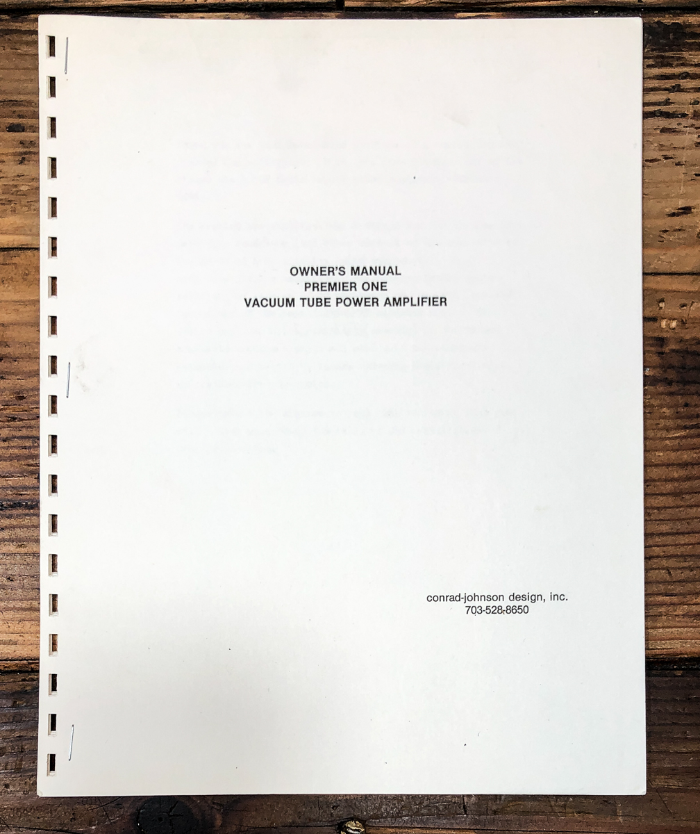 Conrad Johnson Premier One Tube Amplfier Owners / User Manual *Original*