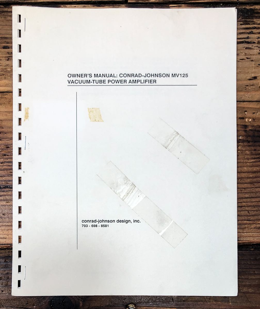 Conrad Johnson MV125 MV-125 Tube Amplfier Owners / User Manual *Original*