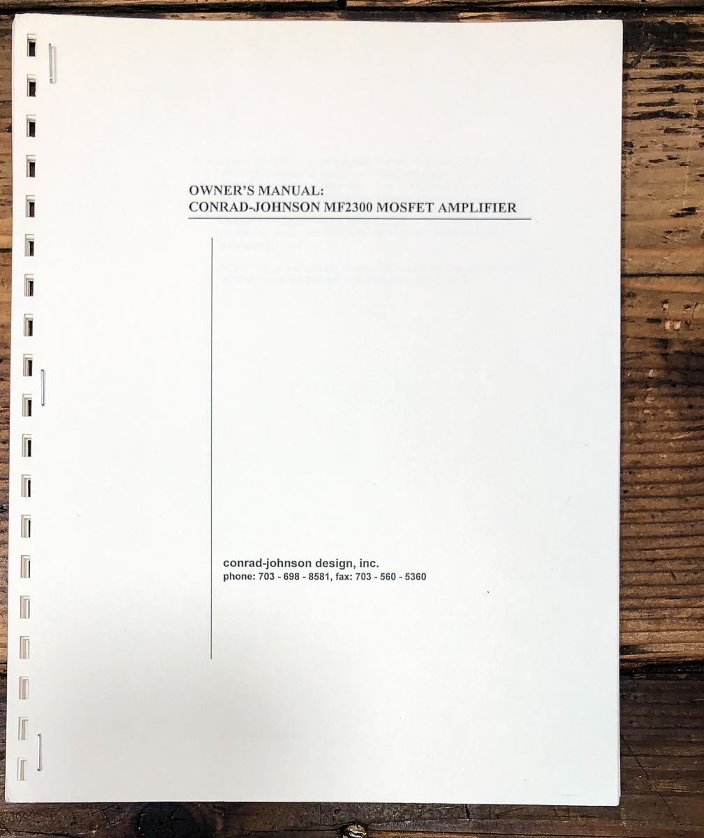 Conrad Johnson MF2300 MF-2300 Amplifier Owners / User Manual *Original*