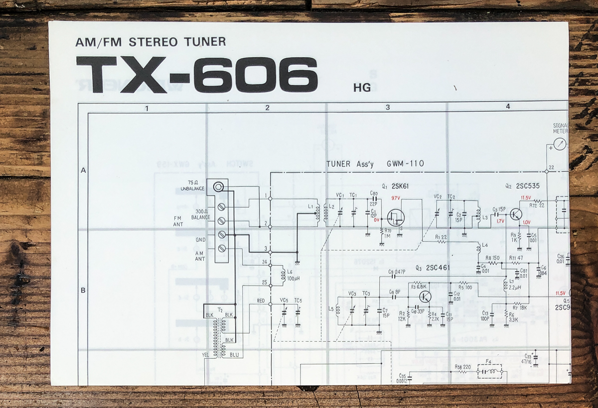 Pioneer TX-606 HG Tuner Fold Out Schematic *Original*