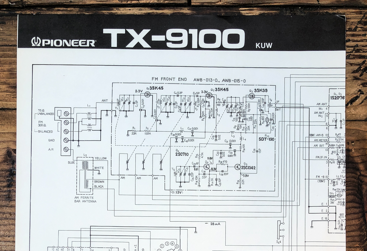 Pioneer TX-9100 KUW Tuner Fold Out Schematic *Original*