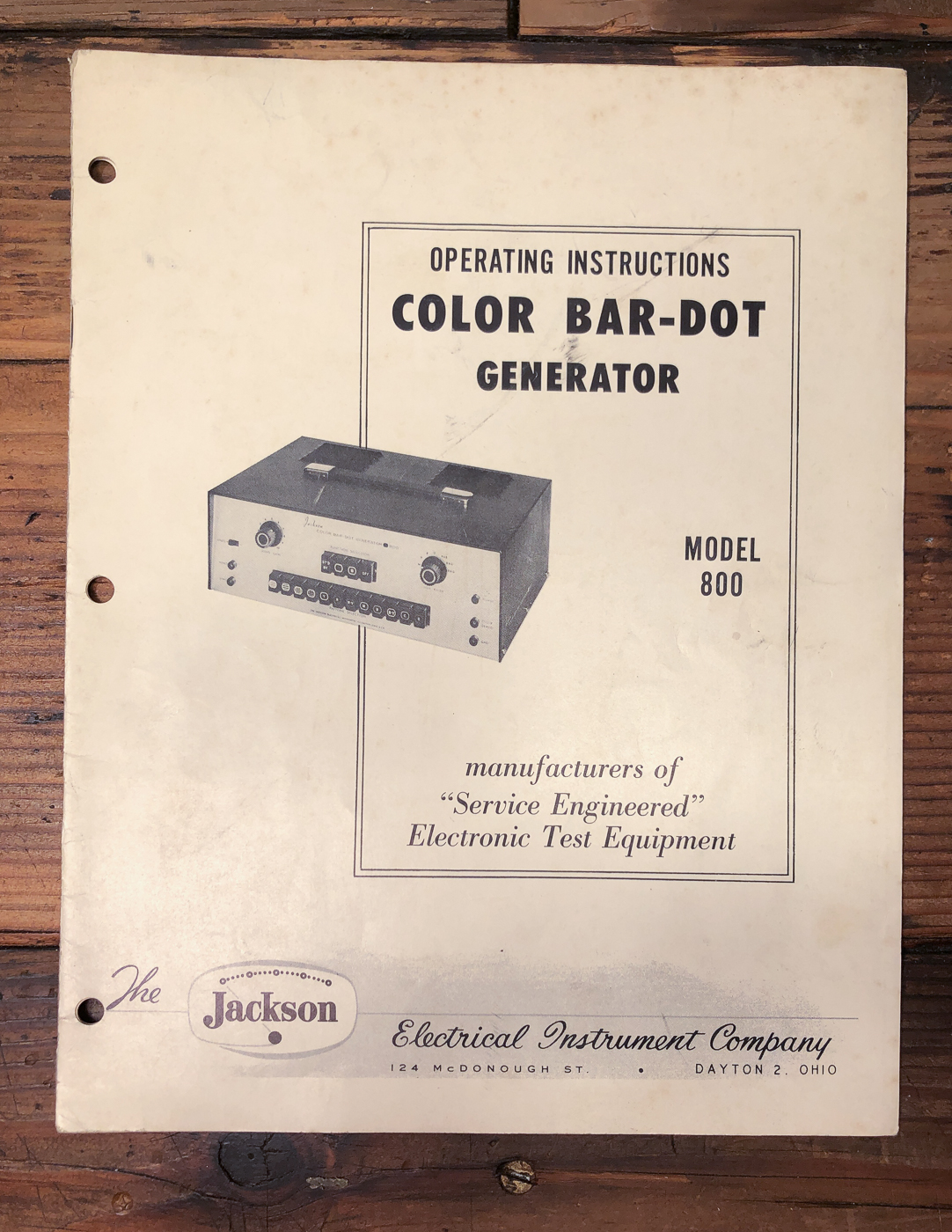 Jackson Instrument Co. Model 800 Bar Dot Generator Owners / User Manual *Orig*